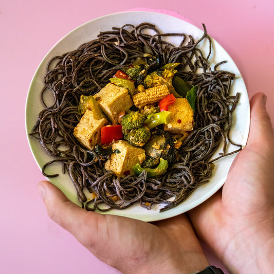 Chilli Tofu Stir Fry with black bean noodle