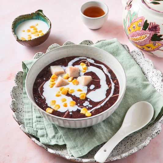 Black Sticky Rice Pudding  with Taro and Coconut