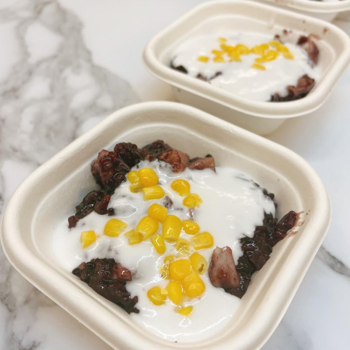 Black Sticky Rice Pudding with Taro and Coconut