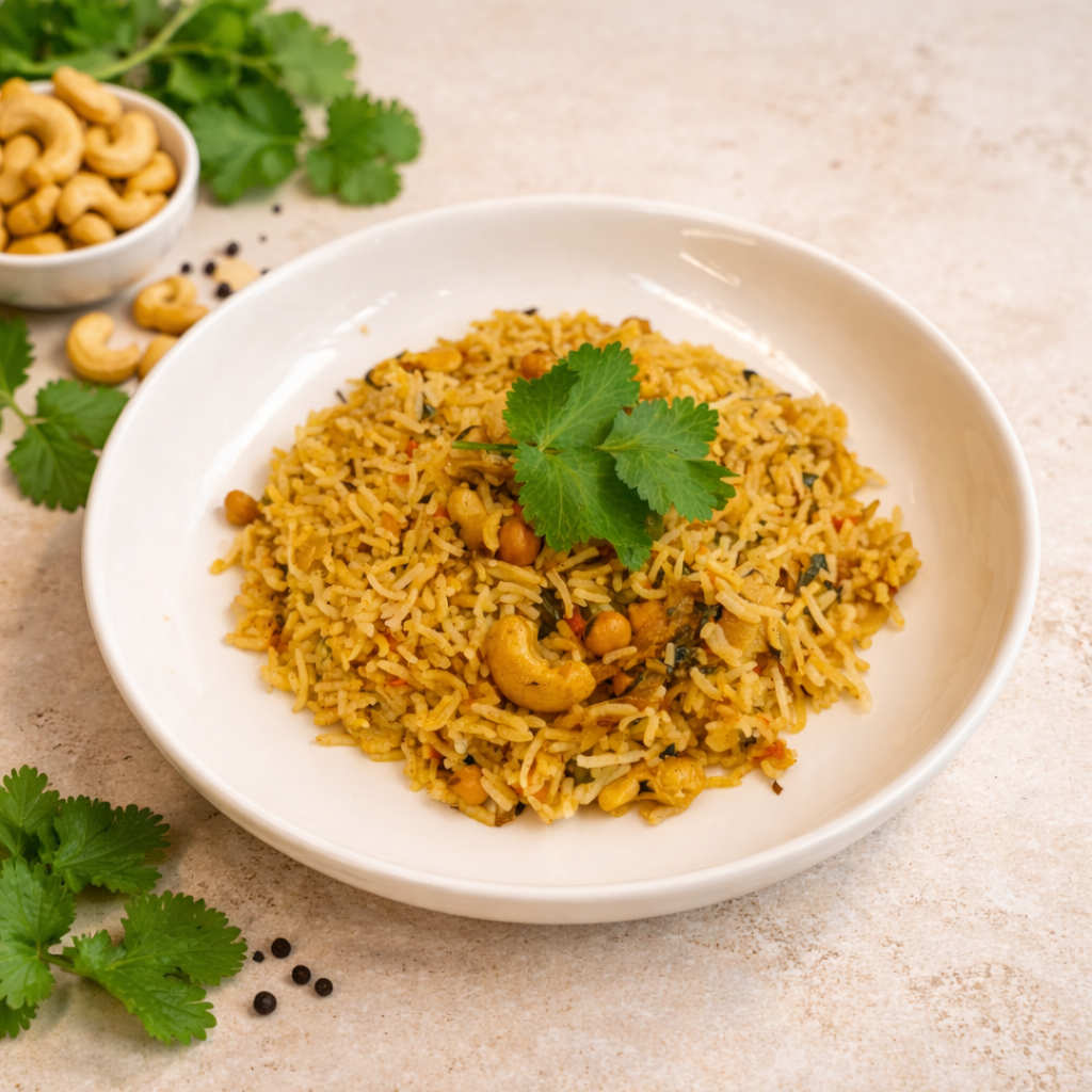 NEW! Chickpea & Cashew Rice with Mint & Coriander (Chana Pulao)