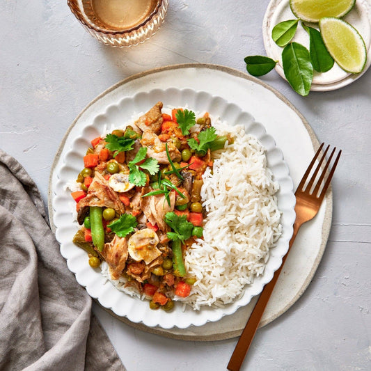 Plant-based Thai Panang curry with rice.